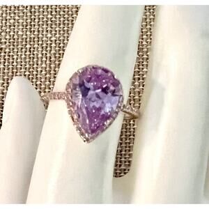 Pink Tourmaline Pear Shape Ring 925 Sterling Silver Gold Vermeil Plated Size 8
